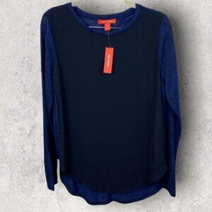 NWT Joe Fresh Knit Woven Mix Tee Long Sleeve Top Blue Size Small New With Tags S